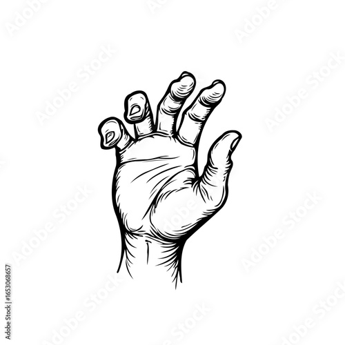 A detailed drawing of a hand reaching out with fingers slightly curled, symbolizing grasping or reaching desires and intent