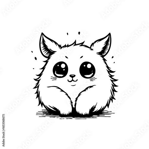 Adorable fluffy kitten illustration with big eyes offering charm and playful innocence creating a captivating and endearing visual experience