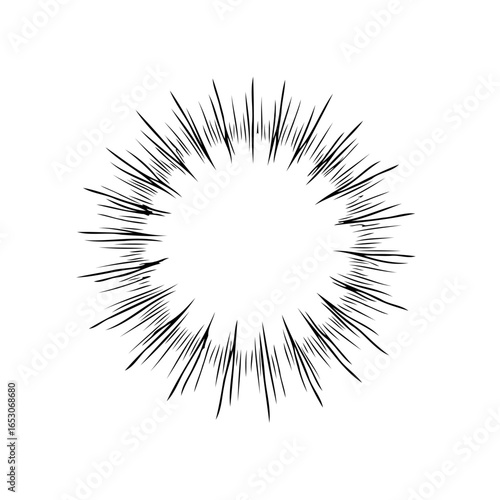 Dynamic black and white radial burst design element providing a sense of speed and impact to a design