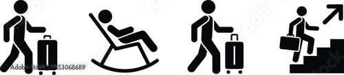 Pictogram People Traveling, Relaxing, Climbing, and with Luggage on Transparent