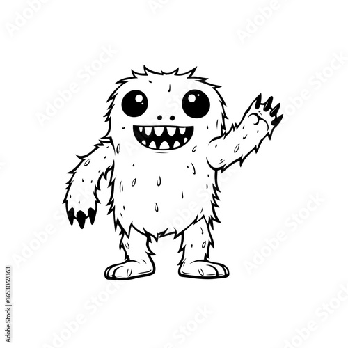 Friendly Fluffy Monster Waving Hand Illustration for Children Books and Cartoon Characters Designs projects and artwork