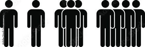 Simple People Icon Set Crowd Size Variation On Transparent Background
