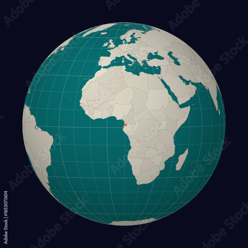 Equatorial Guinea on the map. Globe centered to Equatorial Guinea. Country location on the world map. Teal Pale Mint color palette. Globe with countries, meridians and parallels.