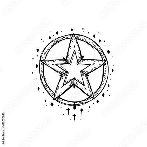 Mystical celestial star inside circle, occult spiritual astrology art for magic and witchcraft ritual concept