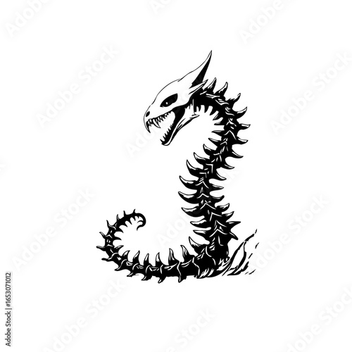 A striking vector illustration showcases a skeletal dragon its bony structure creating an eerie beauty