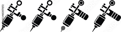 Tattoo Machine Outline Icon Set on Transparent Background