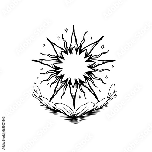 Mystical sun and moon illustration in black and white a celestial balance artistic representation