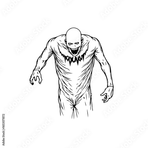 Terrifying creature illustration: A haunting depiction of a sinister figure evoking fear and suspense through dark themes and artistic design