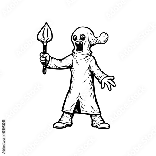 Spooky spectre with menacing spear illustration for haunted house themes and Halloween events and creepy celebrations
