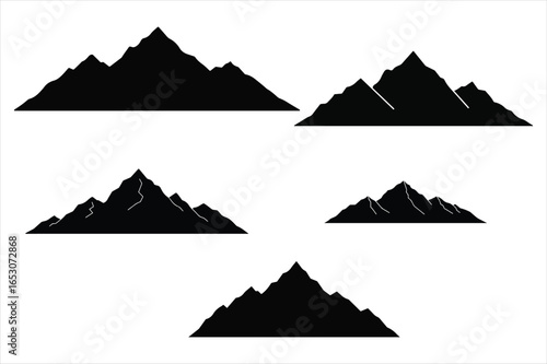 Collection of black silhouette mountain peaks 