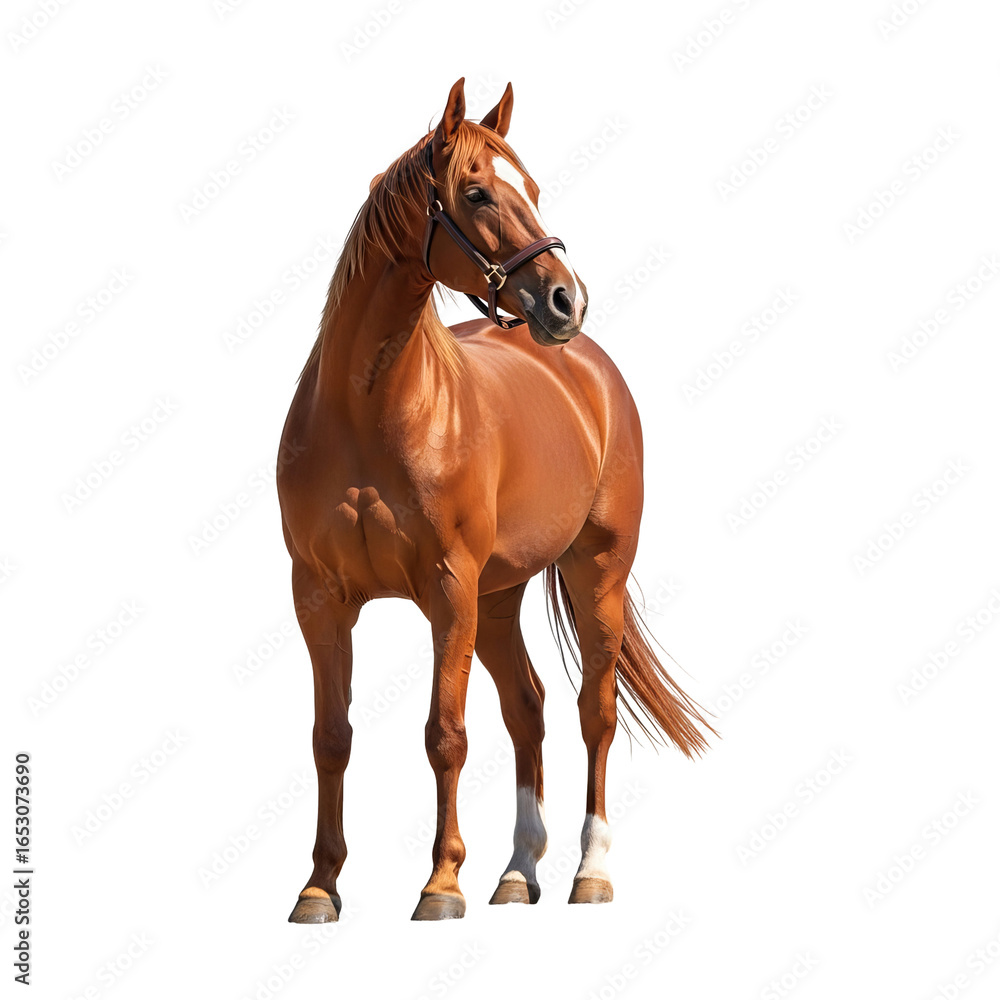 Obraz premium Beautiful chestnut horse equine mammal equestrian animal portrait farm ranch stable thoroughbred livestock isolated on transparent background
