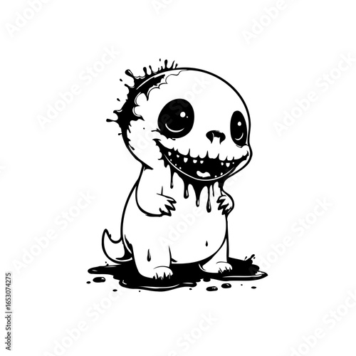 Cute spooky monster cartoon character design featuring dripping ink is perfect for halloween projects and designs