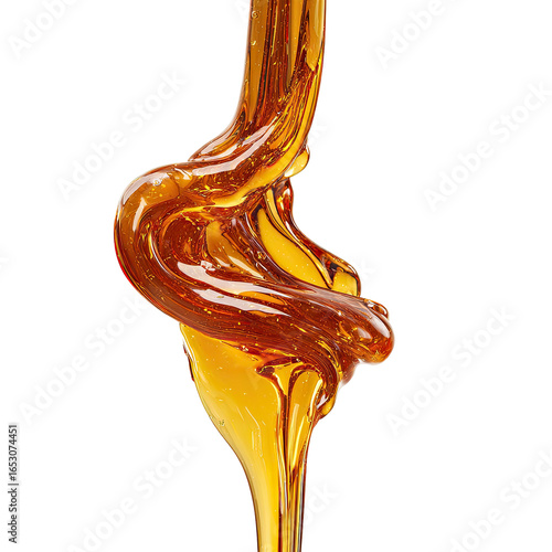 Amber liquid pours in a dynamic, swirling motion