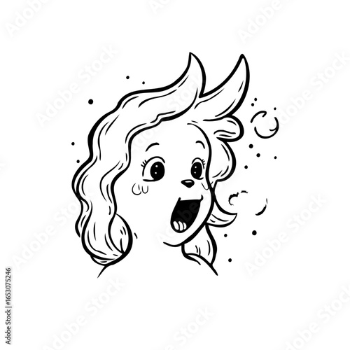 Surprised cartoon character with wide eyes and open mouth exhibiting a feeling of excitement