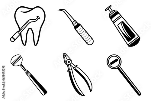 Dental tools and equipment for oral hygiene isolated on white background