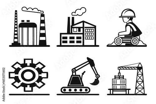 Illustration of industrial icons isolated on white background