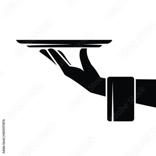 Elegant waiter hand holding tray silhouette for restaurant and service industry