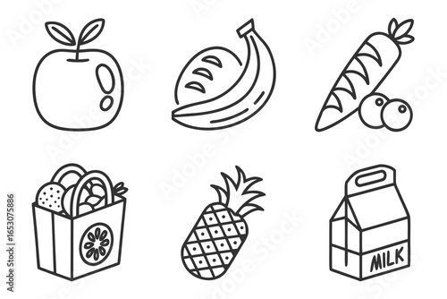 Illustration of healthy food items isolated on white background