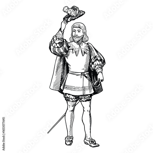 Medieval Nobleman Illustration in Vintage Engraving Style
