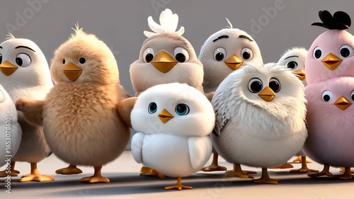 Cute Yellow Chicks and Duckling Characters in Playful Dance Animation