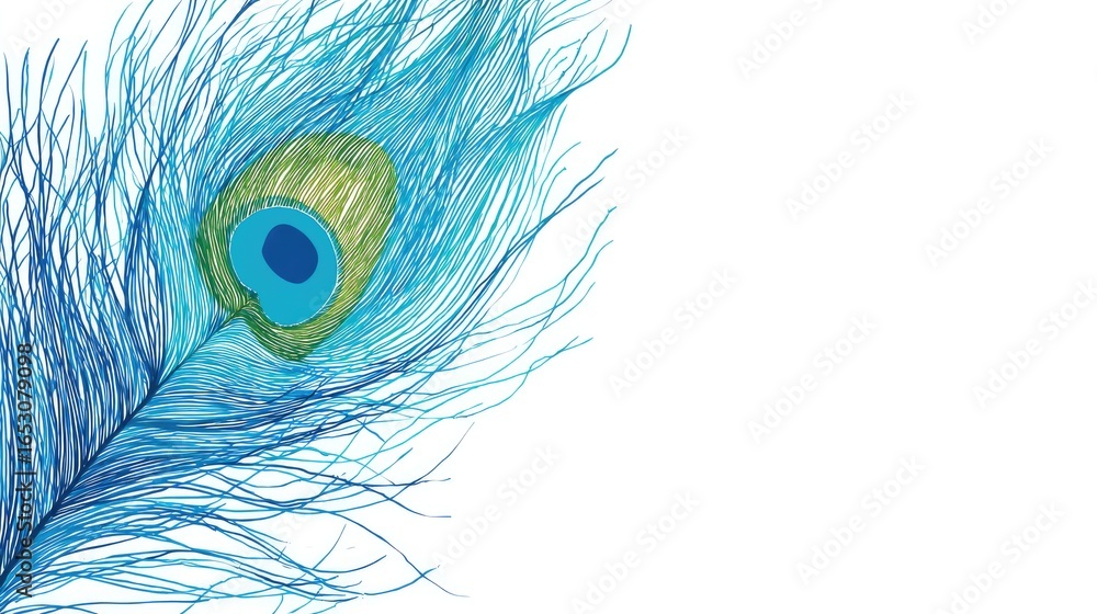 Obraz premium Vibrant peacock feather detail on white background.