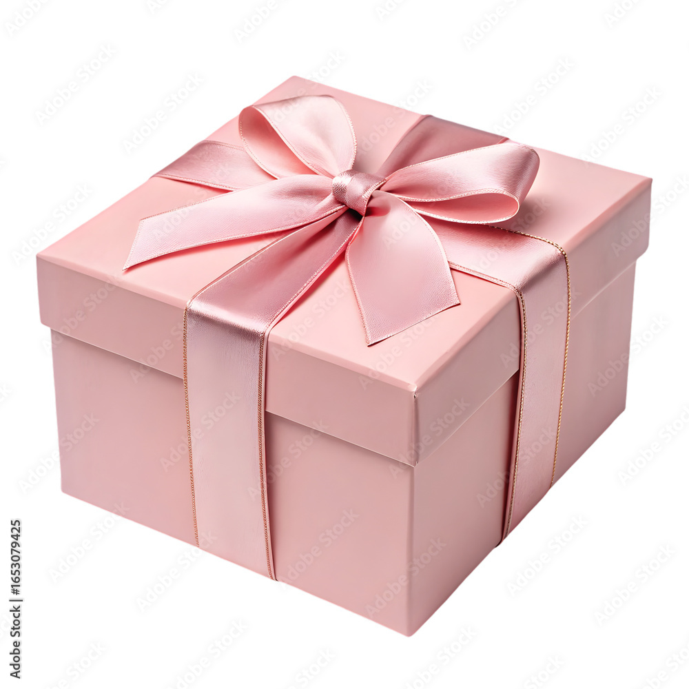 Obraz premium Pink gift box with satin ribbon bow isolated on a transparent background image png file 