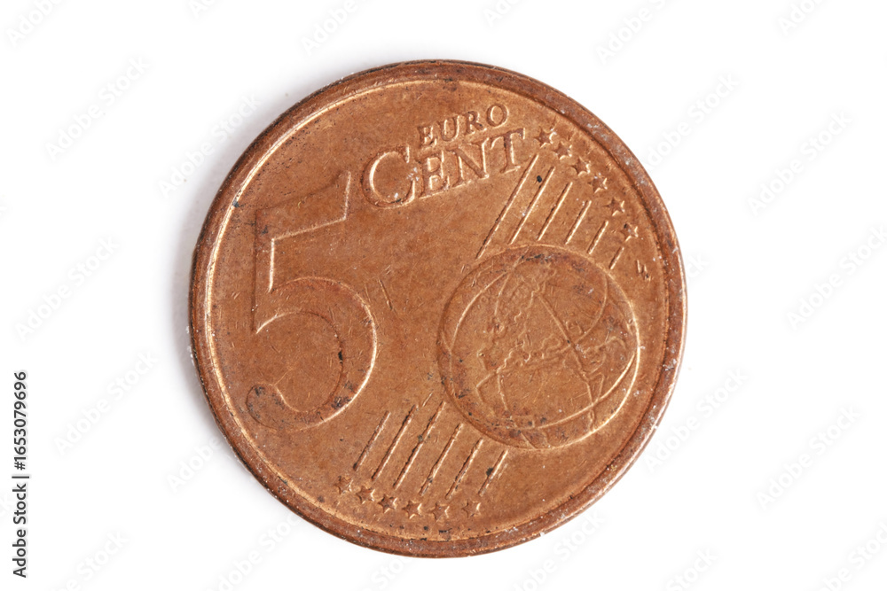 custom made wallpaper toronto digitalFive euro cent coin highlighted on white background. Closeup.