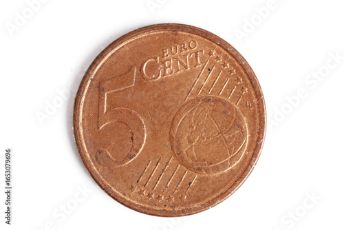 Wallpaper Mural Five euro cent coin highlighted on white background. Closeup. Torontodigital.ca
