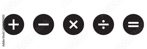 Basic mathematical symbol. Plus, minus, multiply, divide, equal icon set. Plus and minus icon set. Math symbol.