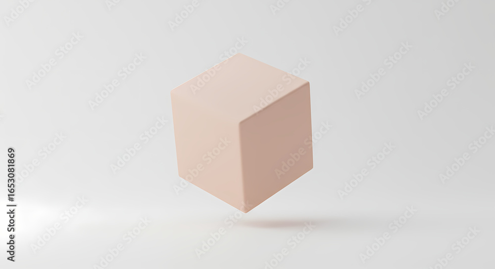 Fototapeta premium Minimalist Peach Cube: 3D Render, Abstract Geometric Shape, Background Design Element