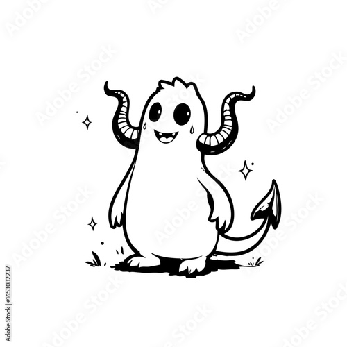 Charming devil cartoon character design illustration with horns and tail adds whimsical touch suitable for diverse projects