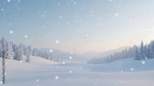 Snowy Winter Landscape Serene Mountains and Falling Snow