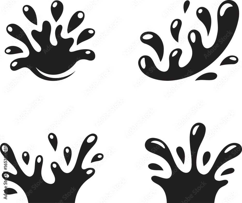 Obraz premium Set of Water splash silhouette vector illustration isolated On Transparent Background