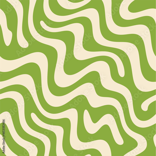 Retro Wavy Lines Pattern in Green and Beige Colors