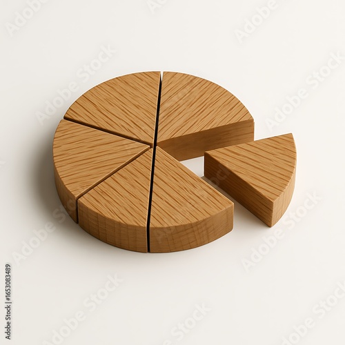 Maximize Your Market Share: Illustrate Growth and Profitability with this Customizable Wooden Pie Chart, Perfect for Business Presentations and Marketing Campaigns