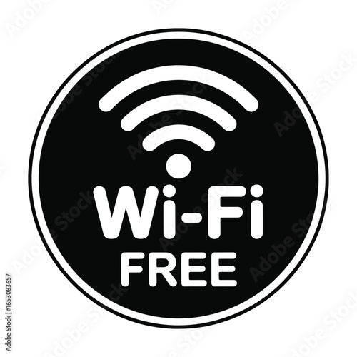 Black and White Free Wi Fi Sign Icon Vector Illustration