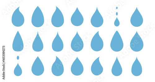 blue drops and droplet silhouette vector set. Drop icons on white background