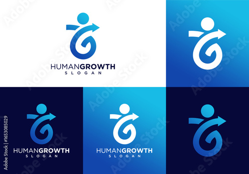 G initial logo icon vector with person and arrow