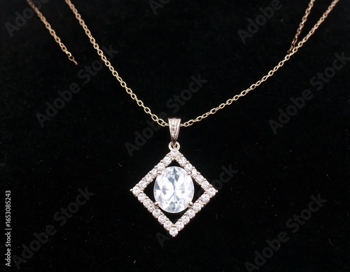 Diamond necklace, light blue stone