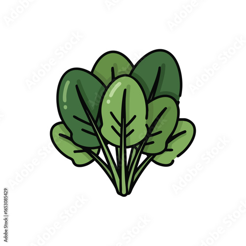 A healthy bunch of fresh green spinach leaves depicted in a simple, cute cartoon illustration.