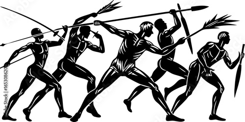 Powerful Black and White Javelin Throw Art