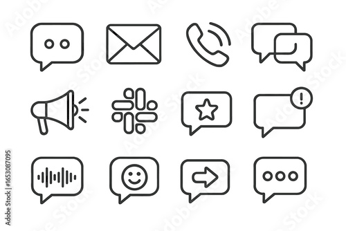 Communication Icons Set. Line style icons of communication and messaging: chat bubble, email icon, phone call icon, internal