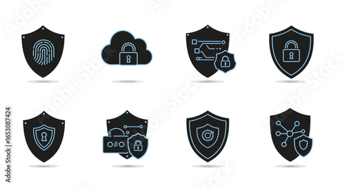 Collection of Cybersecurity Icons Illustrating Digital Security and Data Protection Concepts
