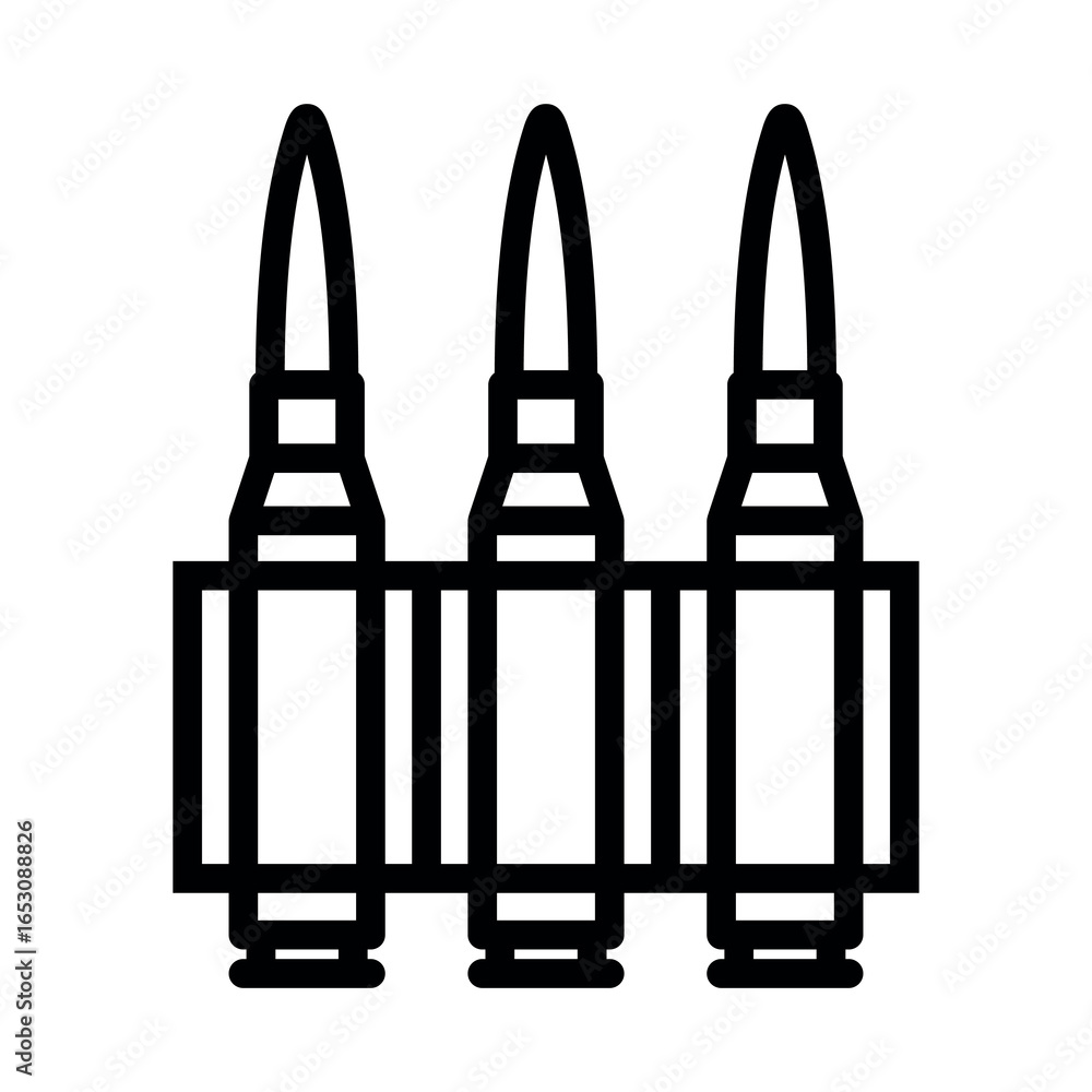 Fototapeta premium Machine gun belt icon. Cartridge belt, symbol of army or war. Cartridges, attributes of soldiers, shooting or automatic firearms.