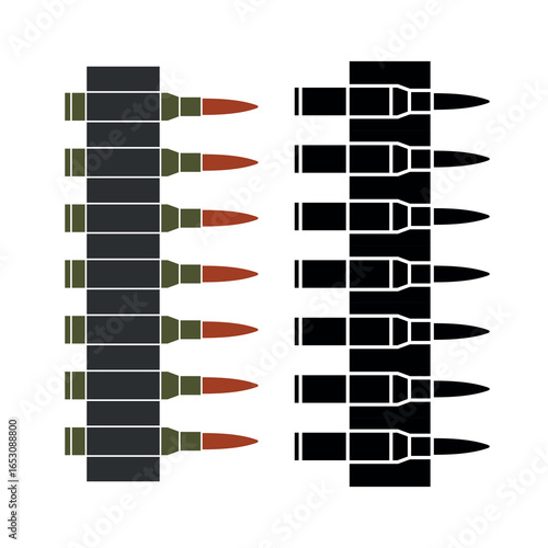 Machine gun belt icon. Cartridge belt, symbol of army or war. Cartridges, attributes of soldiers, shooting or automatic firearms.