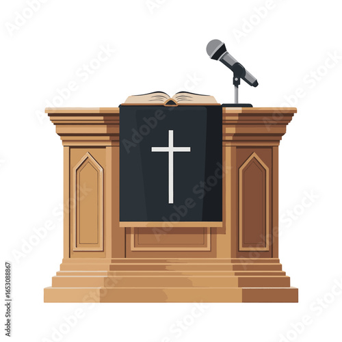 Church Podium with Cross and Microphone vector illustration