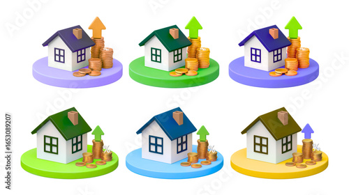"3D Real Estate Investment Icons – Property Growth & Housing Market Graphics"