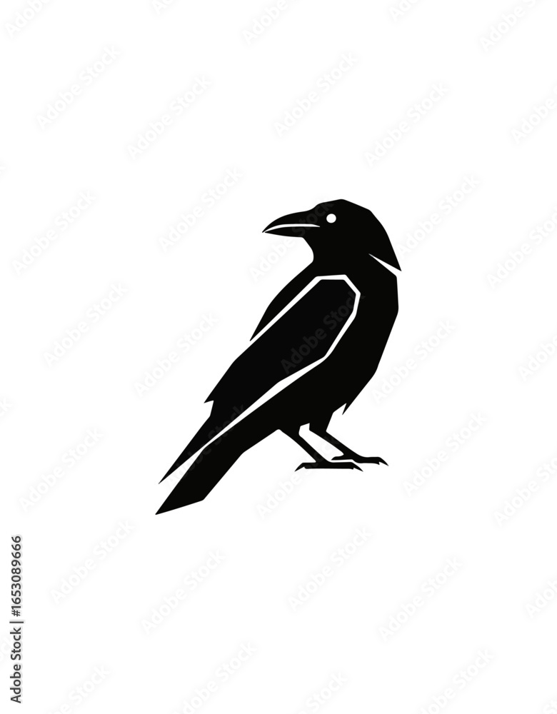 Obraz premium Simple silhouette of a raven against black background