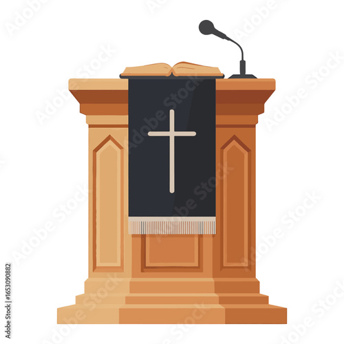 Church pulpit with cross religious sermon vector illustration design