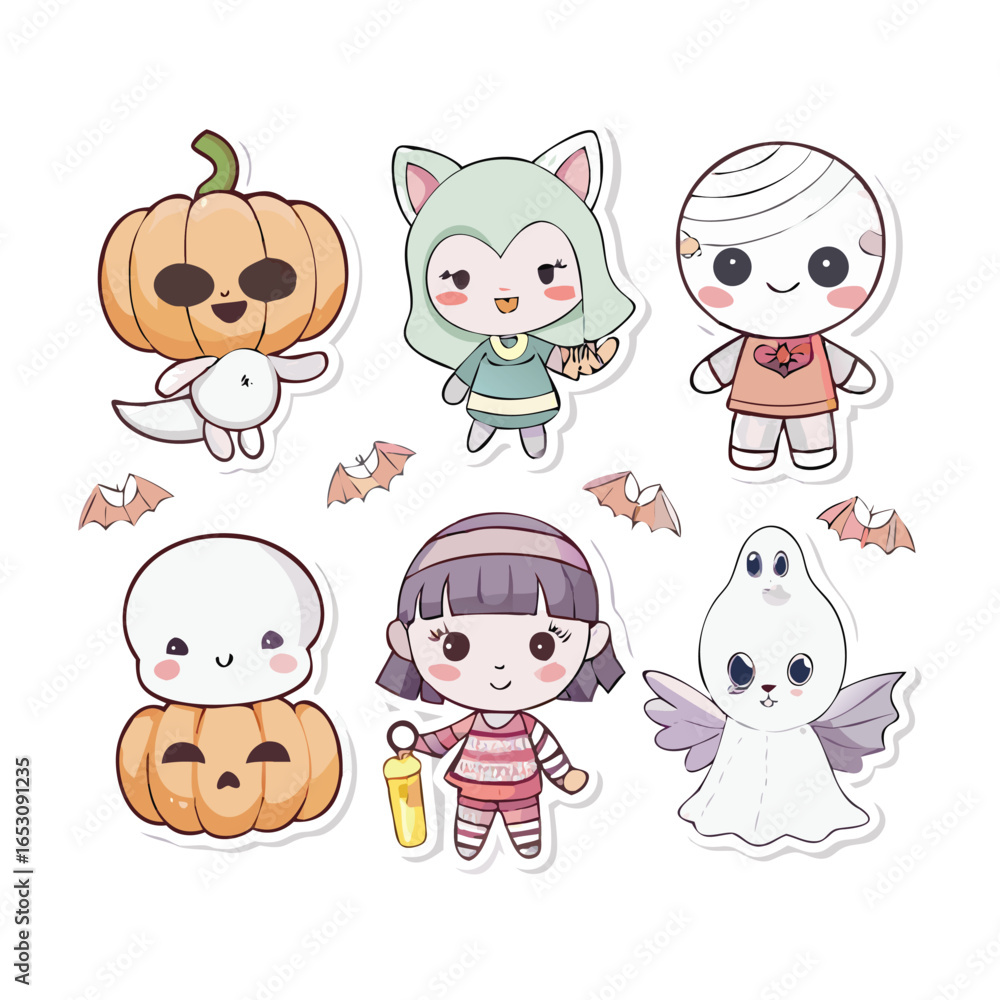 Set of adorable vector Halloween characters little ghost Set of adorable vector Halloween characters little ghost